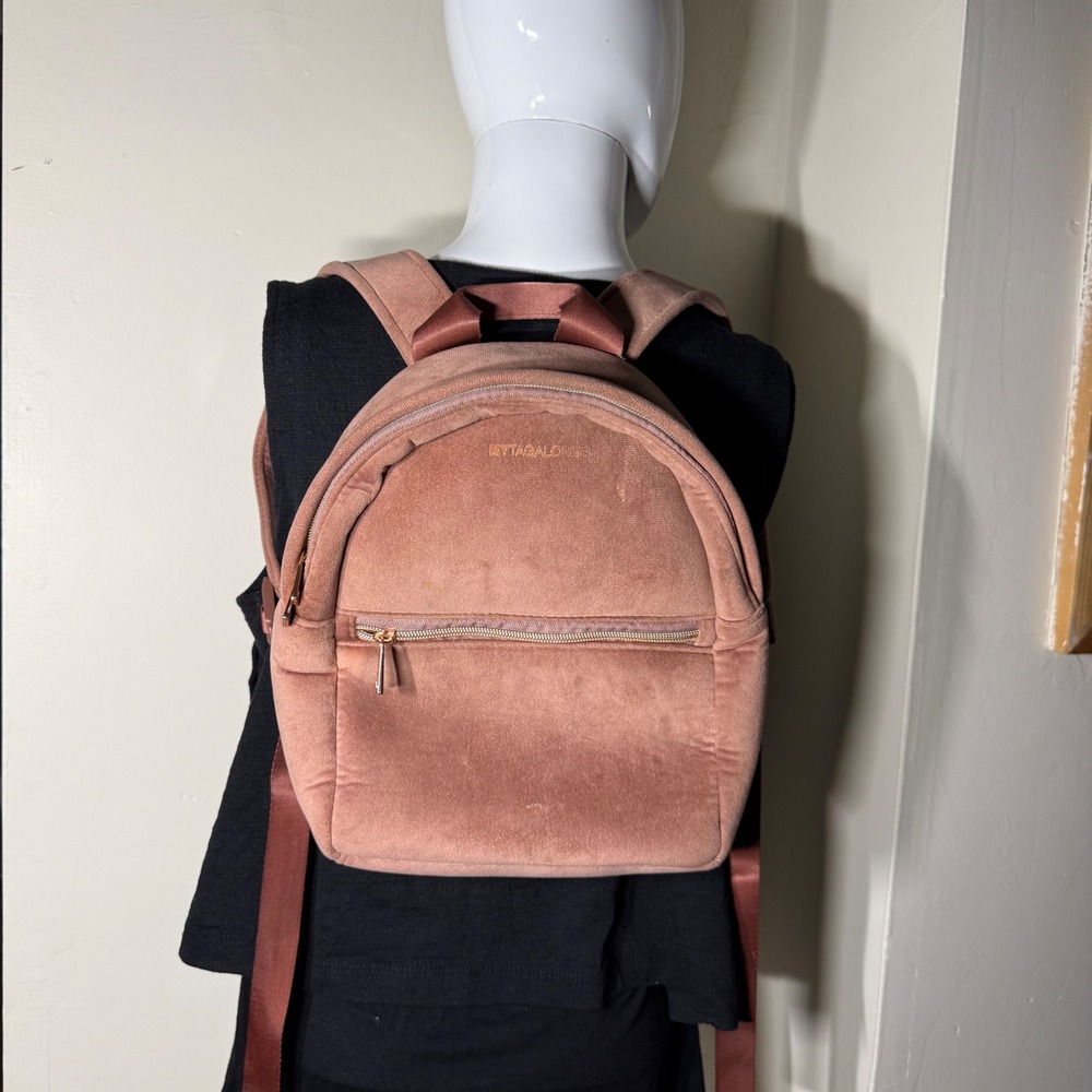 Mytagalongs Mini Backpack Velvet Blush Pink Travel Daypack Rose Gold Hardware